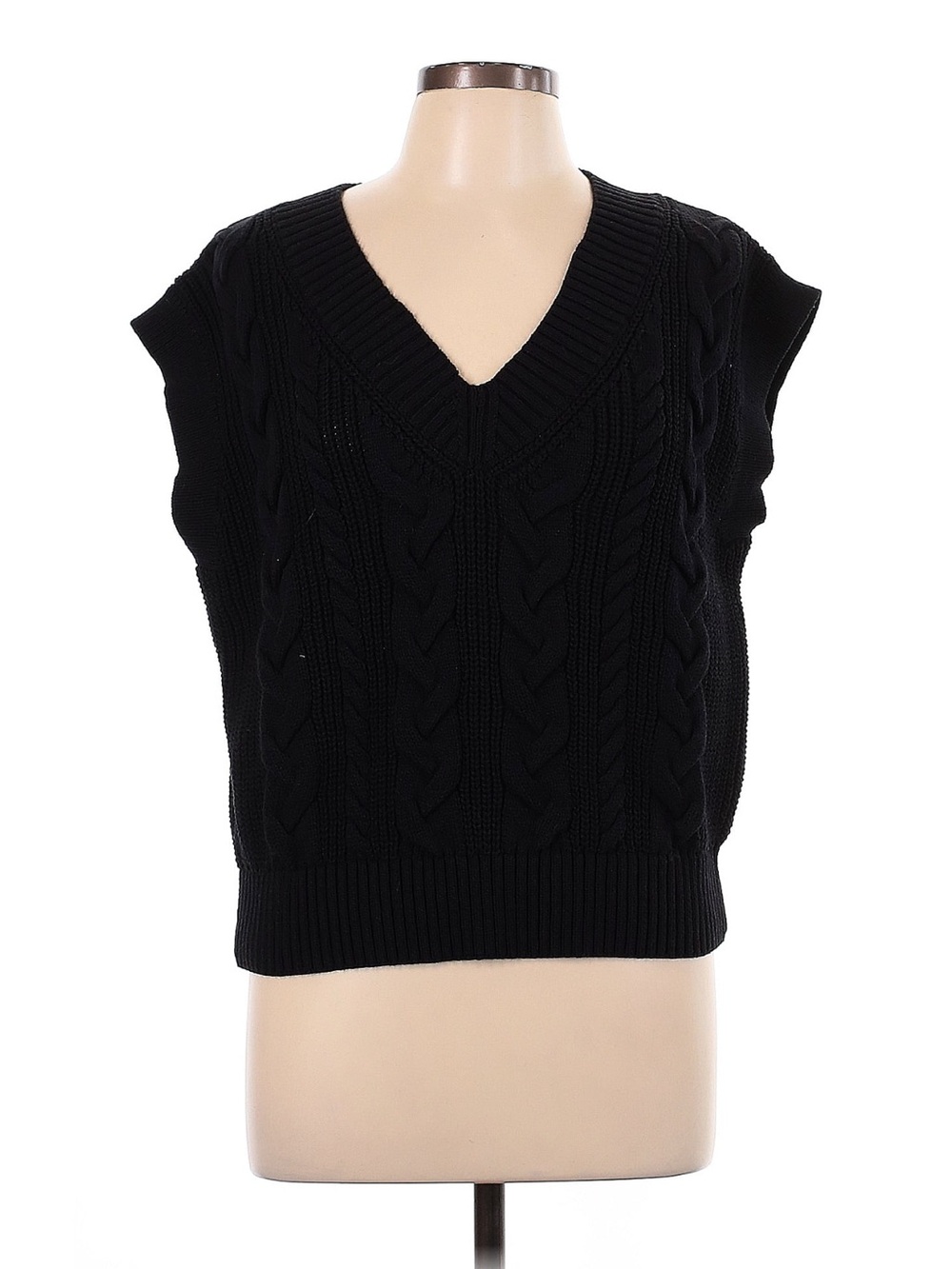 Express Black Cable Knit V-Neck Sweater Vest